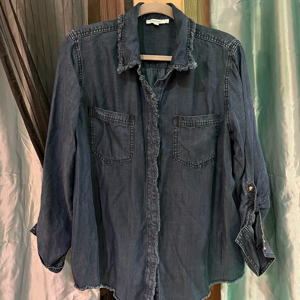 Chico's Dark Denim Button-Down Shirt